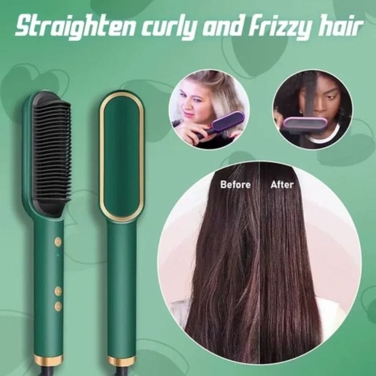 2 in 1 Ceramic Hair Straightener Brush for Women, Fast Straightening Comb Electric Hot with 30s Heating, Ionic Care, 5 Heat Settings, No Damage view 2