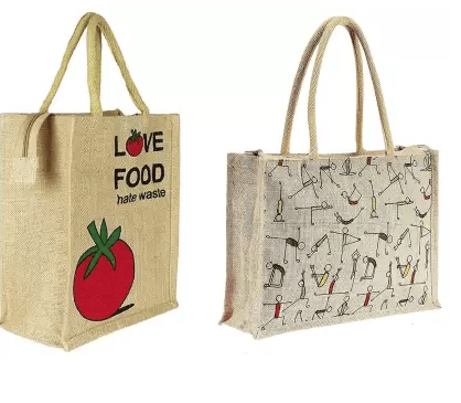 Ameyson Jute Bag For Men , Women and Childern use for Lunch Box ,Office , School ,Shopping ,Piknik etc and Eco Friendly Bag Pack of 2 Grocery Bags (Brown)