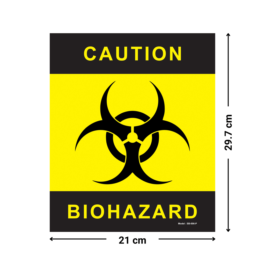 Biohazard Caution Sticker with Black and Yellow Symbol - High-Visibility Safety Labels - Horizontal (Pack of 5, A4, A3) - Waterproof view 2