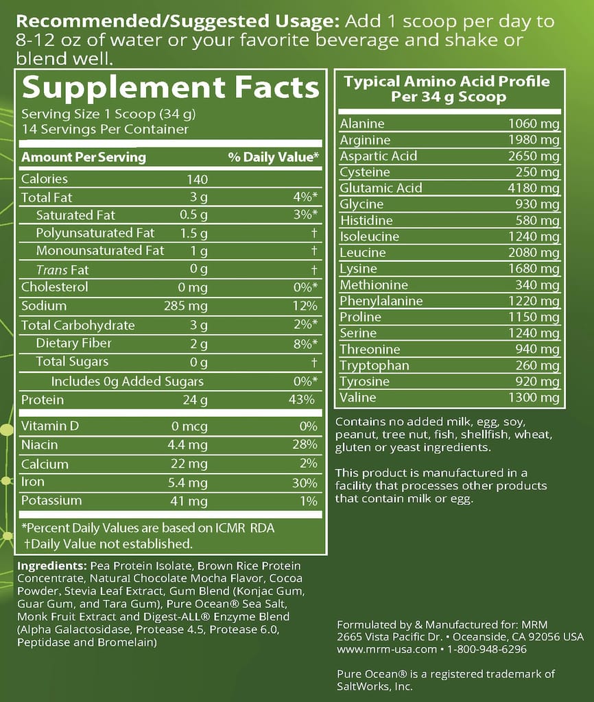 MRM Veggie Elite Performance Protein Powder, Chocolate Mocha, 490g view 2