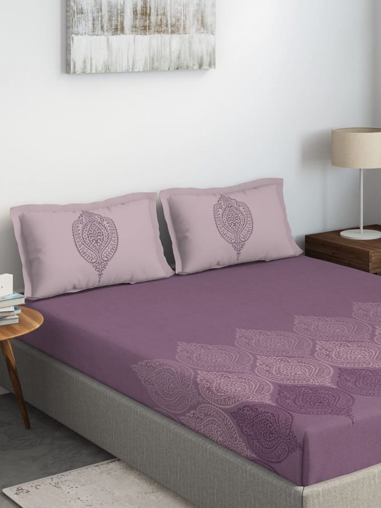 DDECOR - Cherish Collection 100% Cotton Ethnic Pattern 150TC Super King |274 CM X 274 CM| with 2 Pillow Covers - Purple view 2