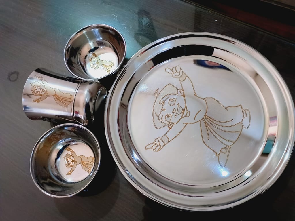 Stainless Steel Dinnerware /Kid Set/Bansuri Design/1PACK view 2