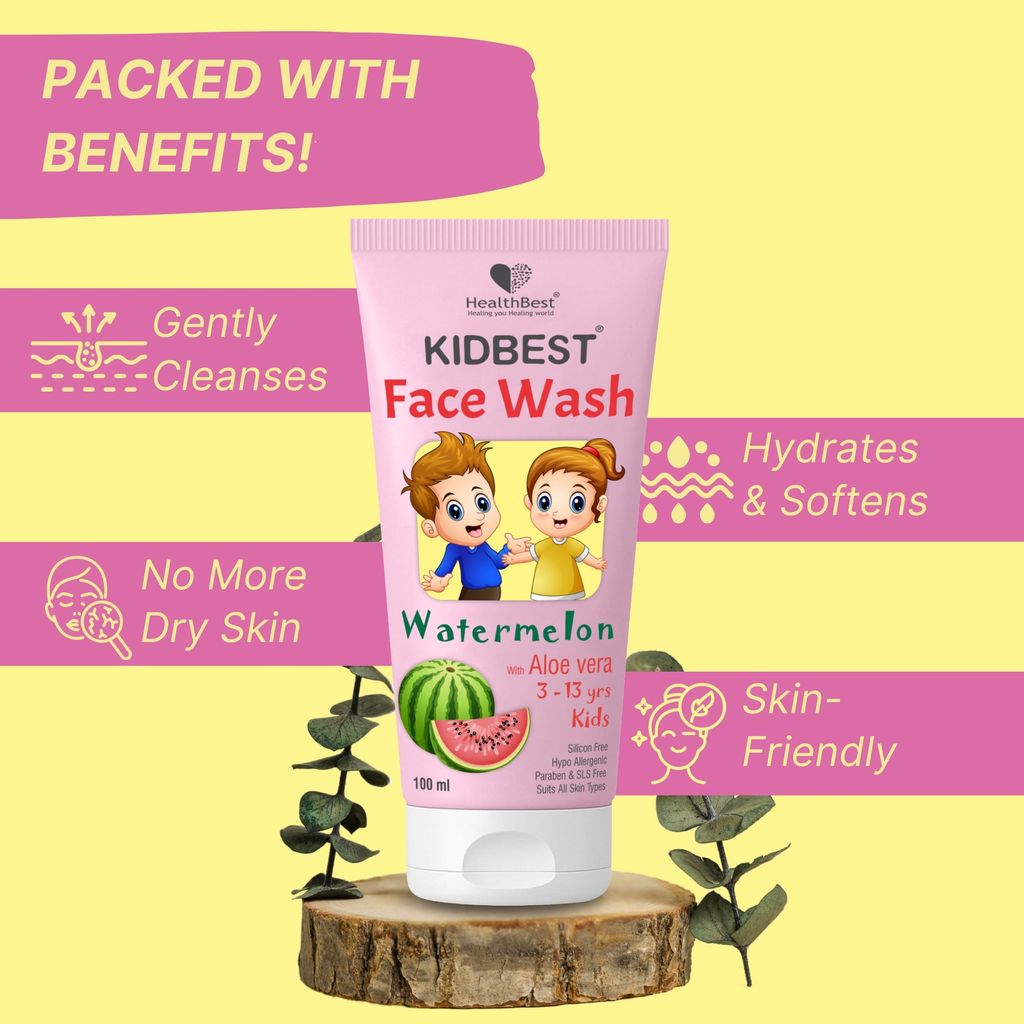 HealthBest Kids Multivitamin Face Wash - Natural, Non-Toxic 100ml, Organic Watermelon for Normal, Gentle Sensitive & Dry Skin Types | Tear, Paraben, SLS Free view 2