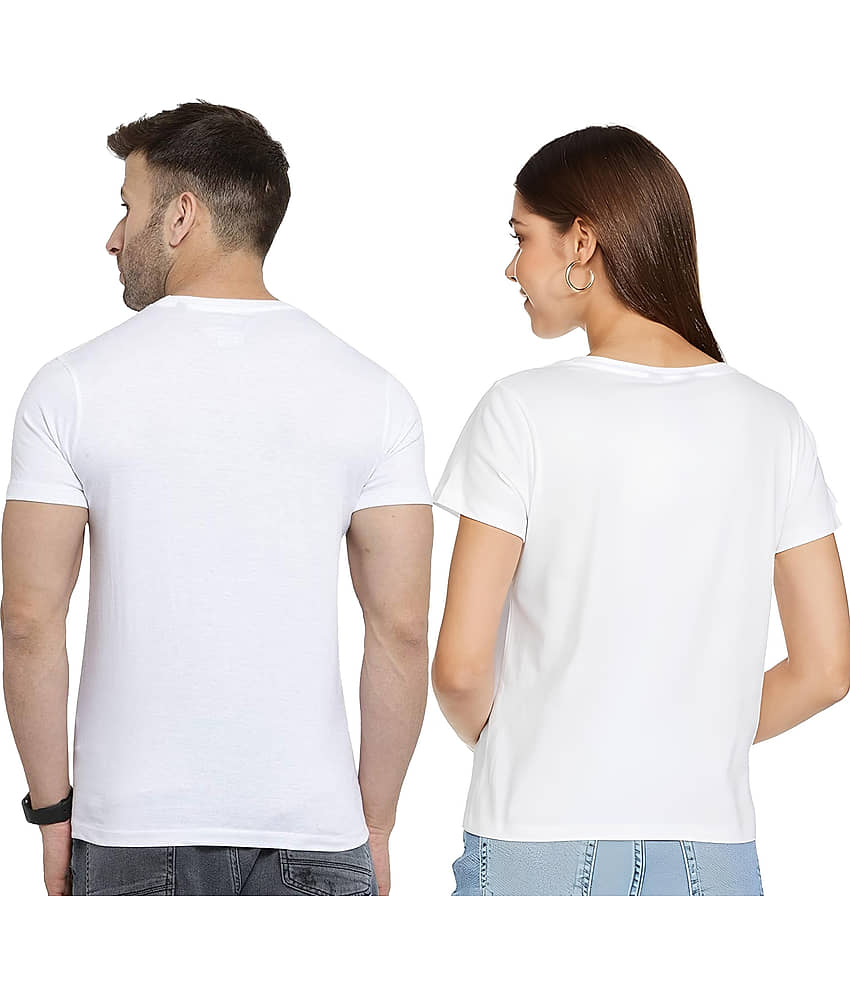 BINAYAK White Cotton Regular Fit Couple T-Shirt view 2