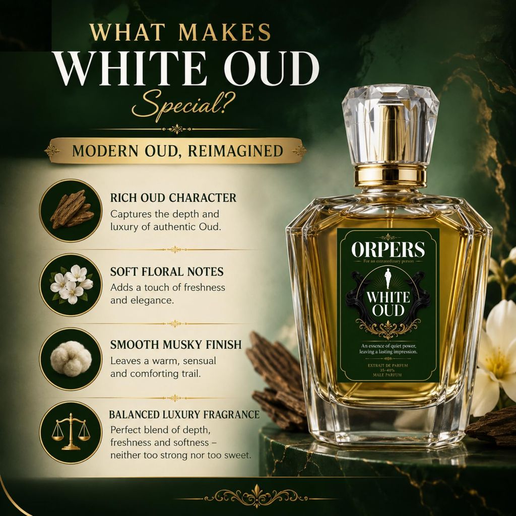 ORPERS White Oud Extrait de Parfum for Men | 100ml Oud Floral Fragrance Spray | 35-40% Oil Concentration view 2
