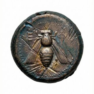 Bee & Deer Featuring Ancient India Old Copper Rare Coin Silver Plated Variant view 2