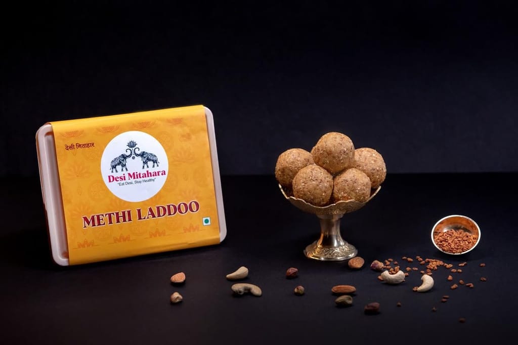 DESI MITAHARA's Methi Ladoo - Contains Cow Ghee & Jaggery - Traditional Indian Sweet - Protein-Rich - Healthy, Nutritious Snack - 480g Pack - No Artificial Colours - Suitable for All Ages view 2