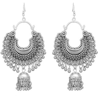 ibbie Oxidized Base Metal Jhumki Earrings for Women Girls, Grey