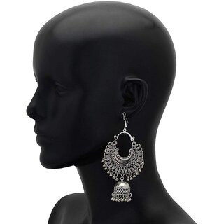 ibbie Oxidized Base Metal Jhumki Earrings for Women Girls, Grey view 2