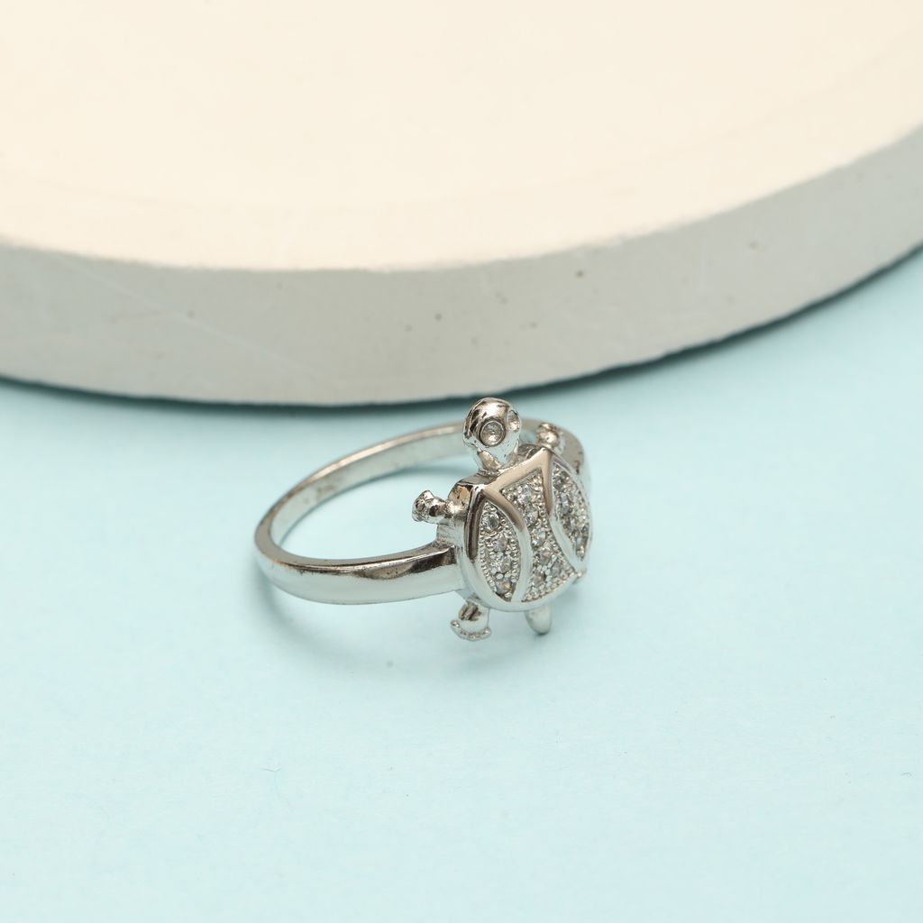 Sterling Silver Turtle Ring with Sparkling Stone Studded Shell | Cute Animal Design Ring for Women & Girls I Weight - 2.9 g view 2