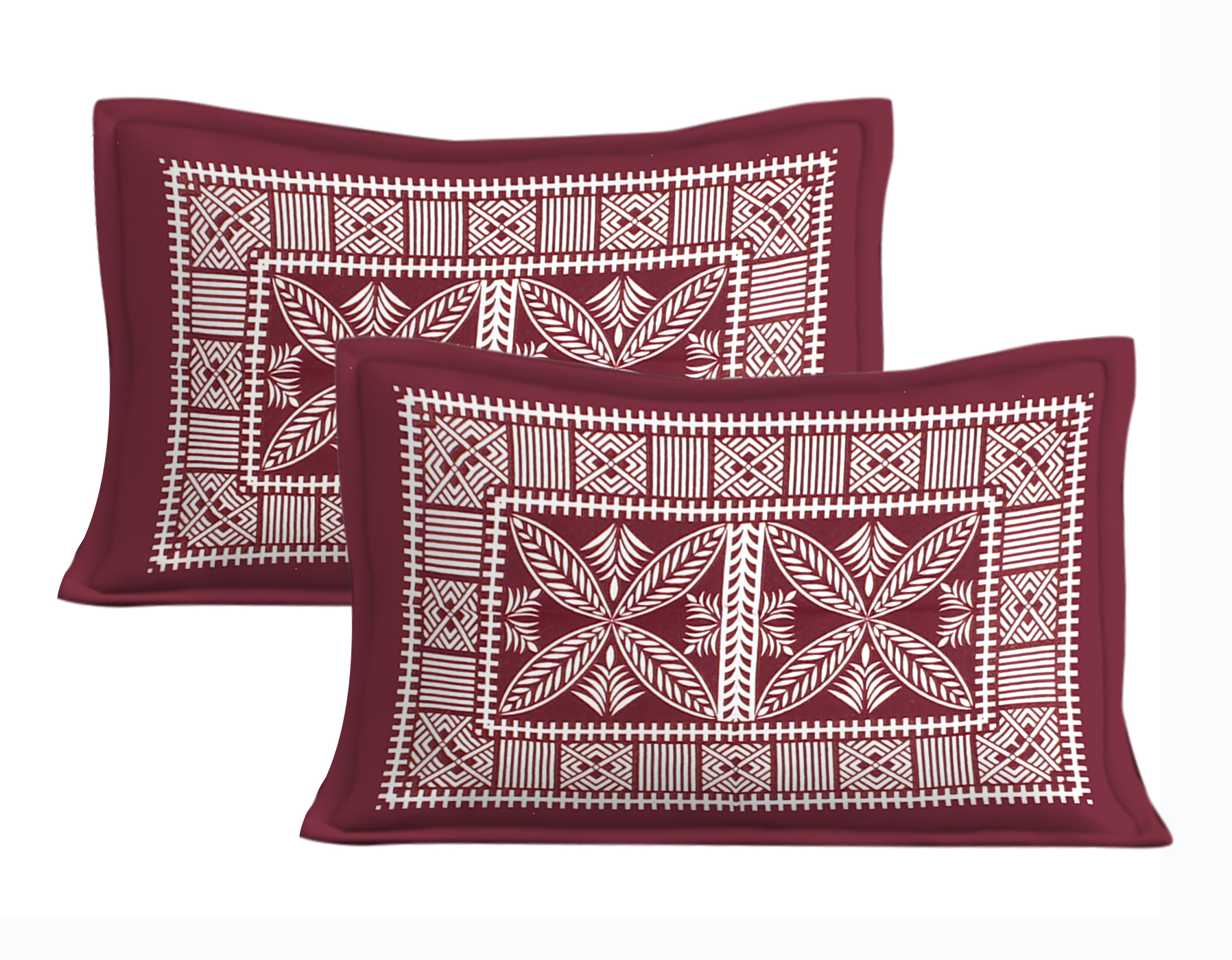 Lali Prints Jaipuri Maroon Printed Cotton 130 TC Queen Bedsheet with 2 Pillow Covers view 2