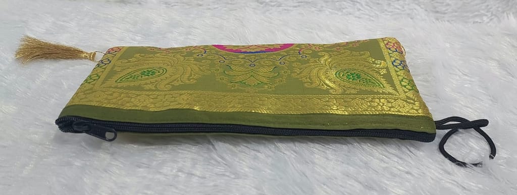 Elegant Brocade Floral Zari Work Decorative Pouch with Tassels view 2