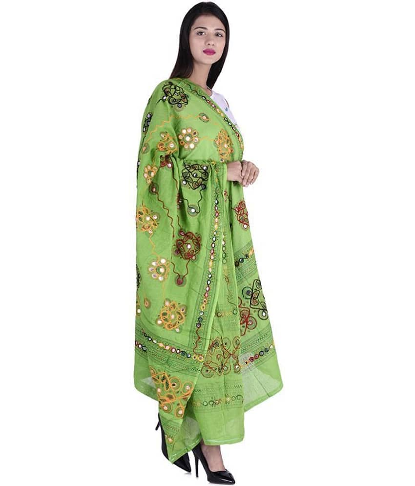 Apratim Green Cotton Kutch Embroidered Dupatta view 2