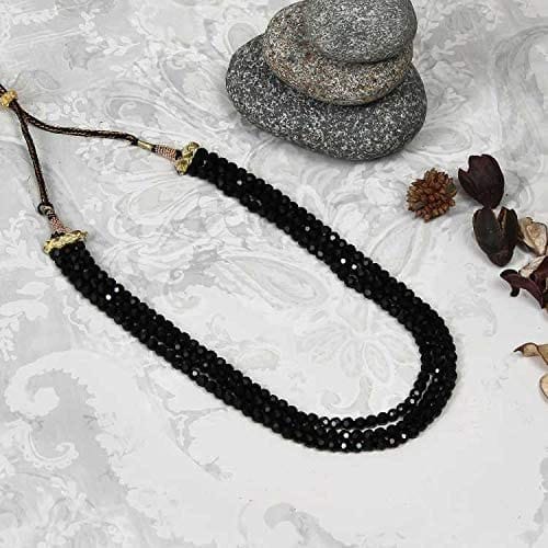 Semi Precious Crystal Gemstone Beads 3 Layer 16 Inch Long Multistrand Necklace for Women (Same as Image) black view 2
