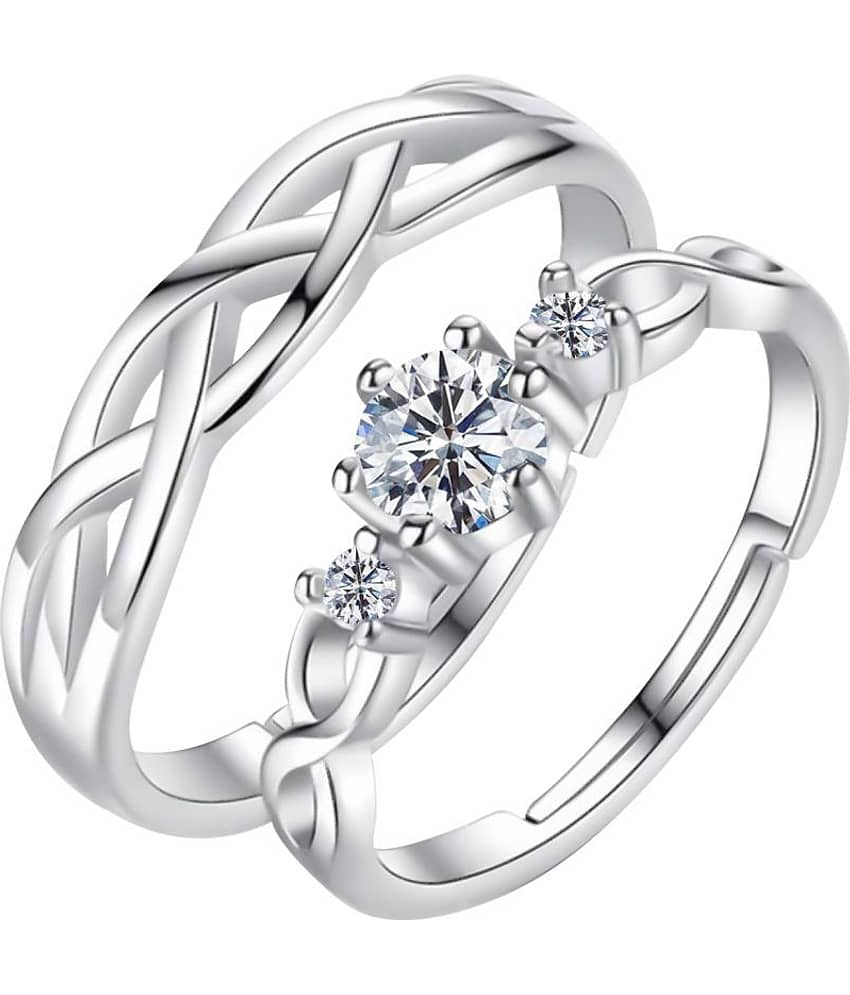 Adjustable Party Wear Couple Rings Set for lovers Silver Plated Solitaire for Men and Women view 2