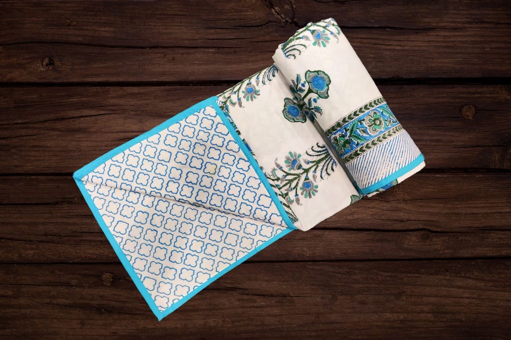Cotton Blanket - Single Dohar ( 60 x 90 Inches) Blue-Grey-Plant view 2