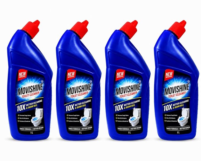 Toilet Cleaner Liquid 1L (Pack of 4) | Thick Formula Bathroom & Toilet Bowl Cleaner | Removes Tough Stains, Limescale & Odour | Kills 99.9% Germs | Deep Cleaning Toilet Cleaning Liquid