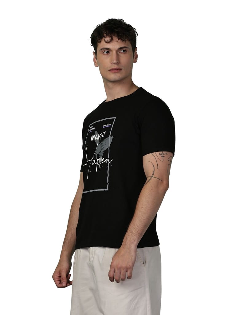 Cotton Black Graphic T-Shirt view 2