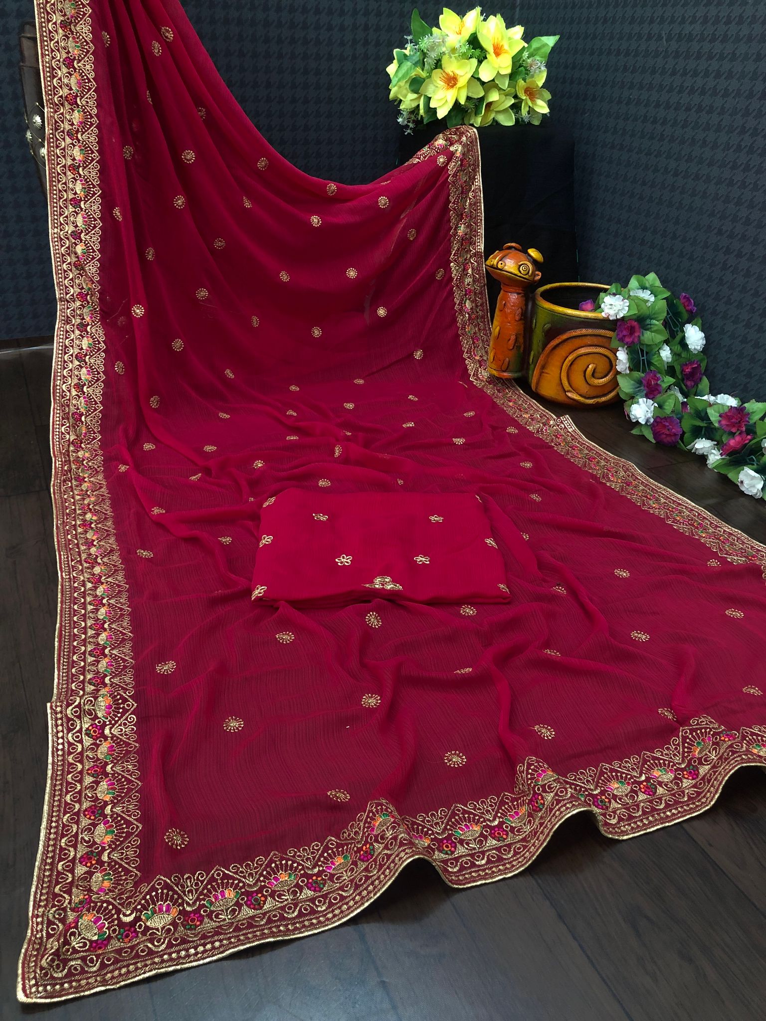 Flute Fashion Designer Embroidery Work Saree