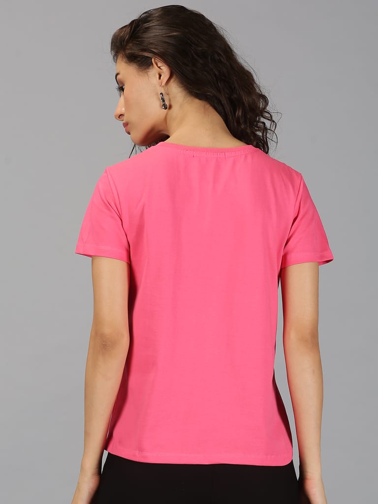 Cotton Pink Graphic Casual T-Shirt view 2