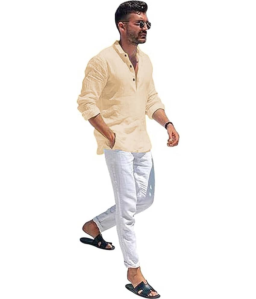 TrendiVastra Beige Cotton Blend Men's Shirt Style Kurta ( Pack of 1 ) view 2