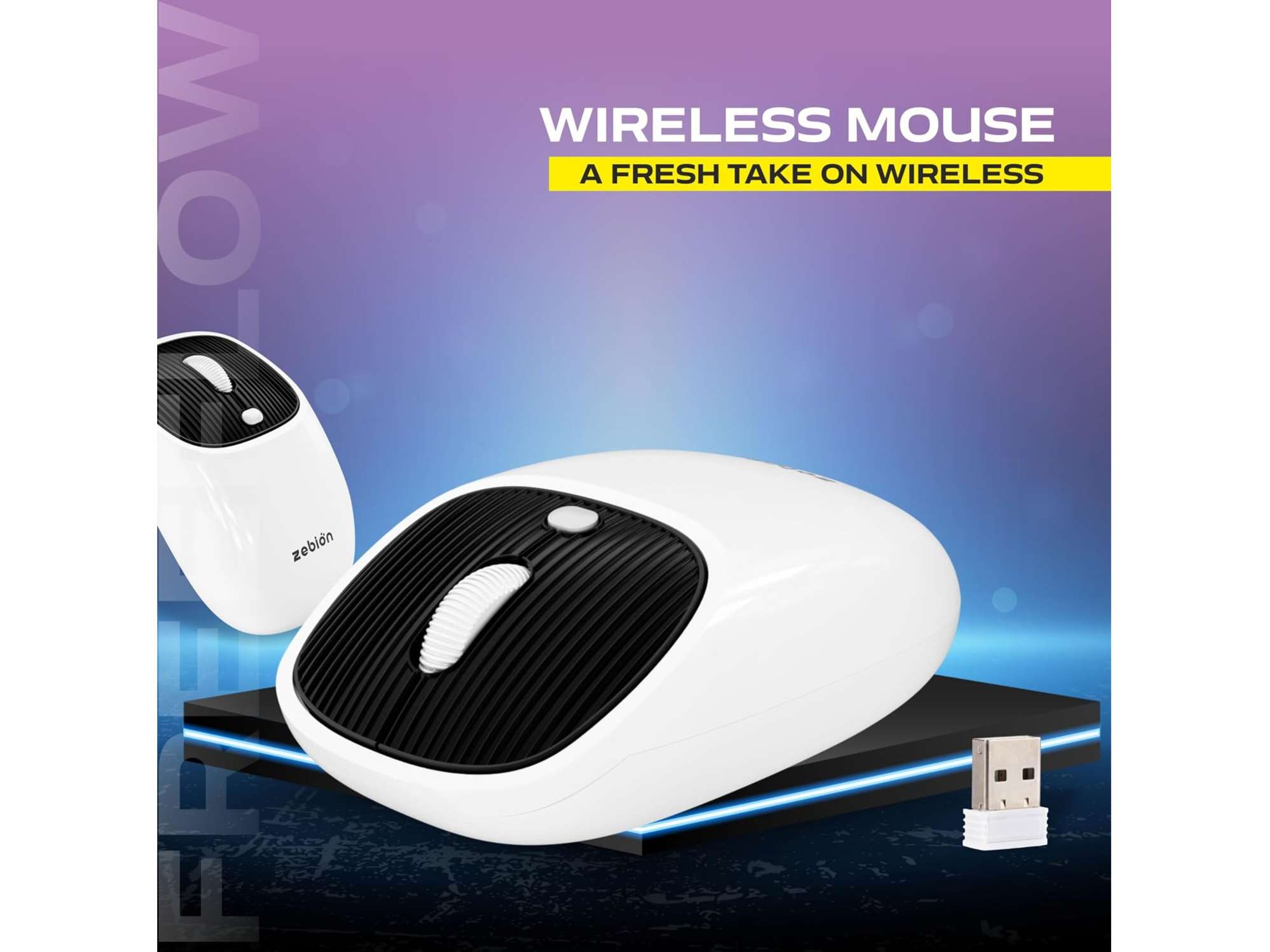 Zebion Free Flow 2.4Ghz Wireless Mouse - Pearl White view 2