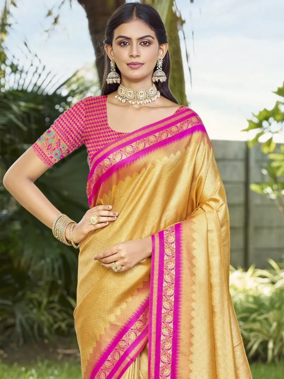 Yellow Silk Saree view 2