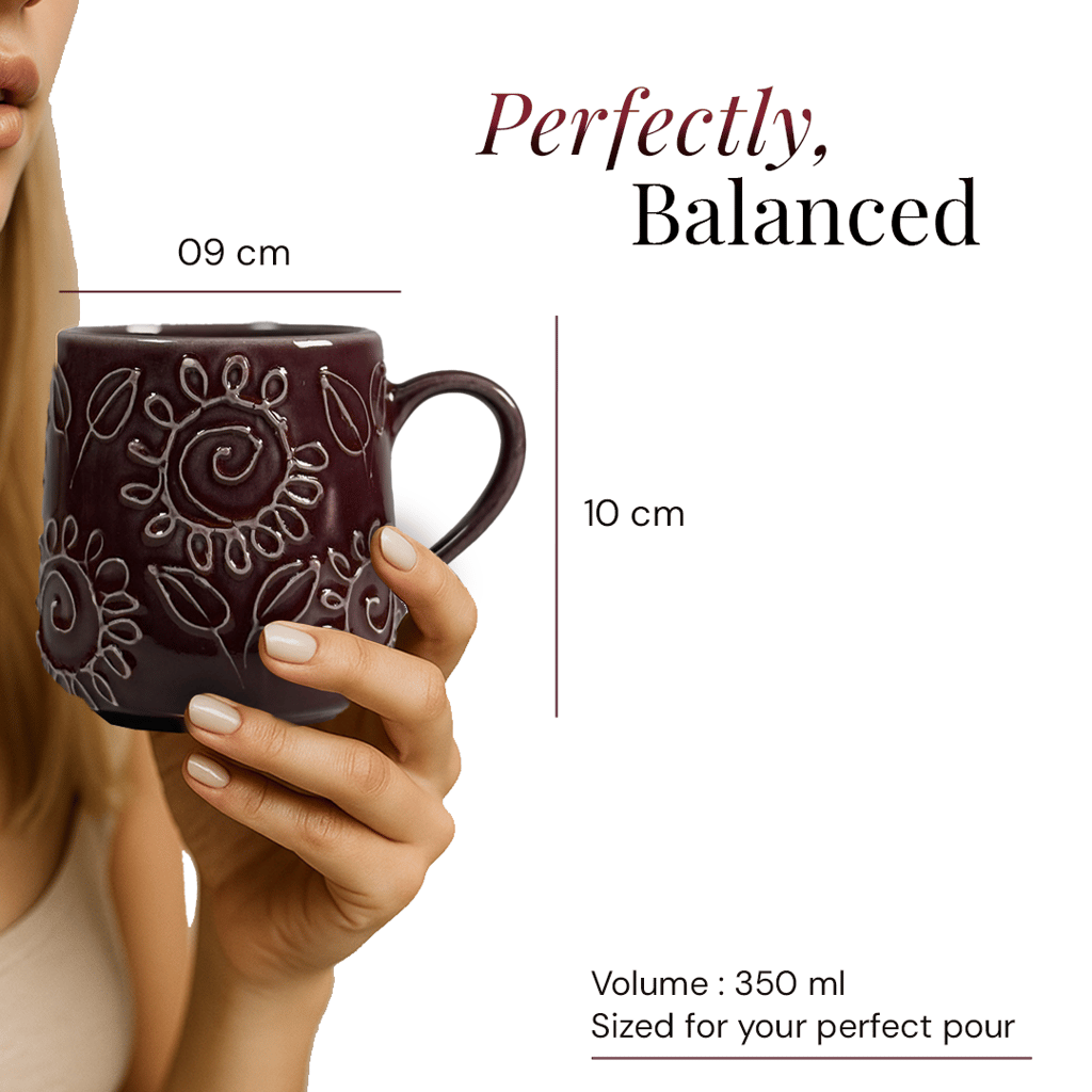 Heritales Twin Bloom Ceramic Mugs for Coffee, Milk & Tea Lovers – 350 ML | Handcrafted in India | Vegan, Bone China-Free | Microwave, Dishwasher & Freezer Safe | Premium Artisanal Mug– Set of 2 view 2