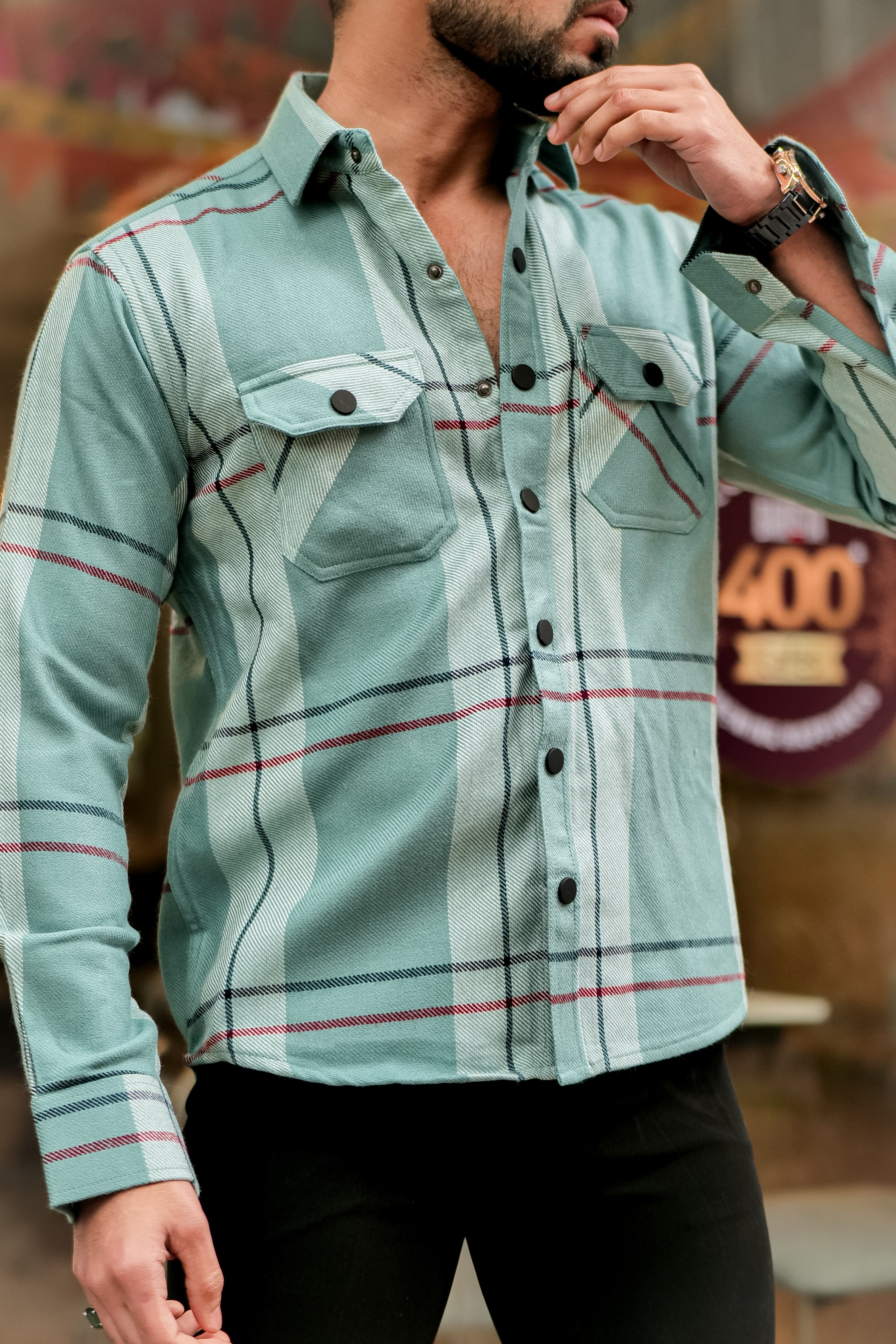 Green Premium Semi-Winter Checkered Shirt view 2