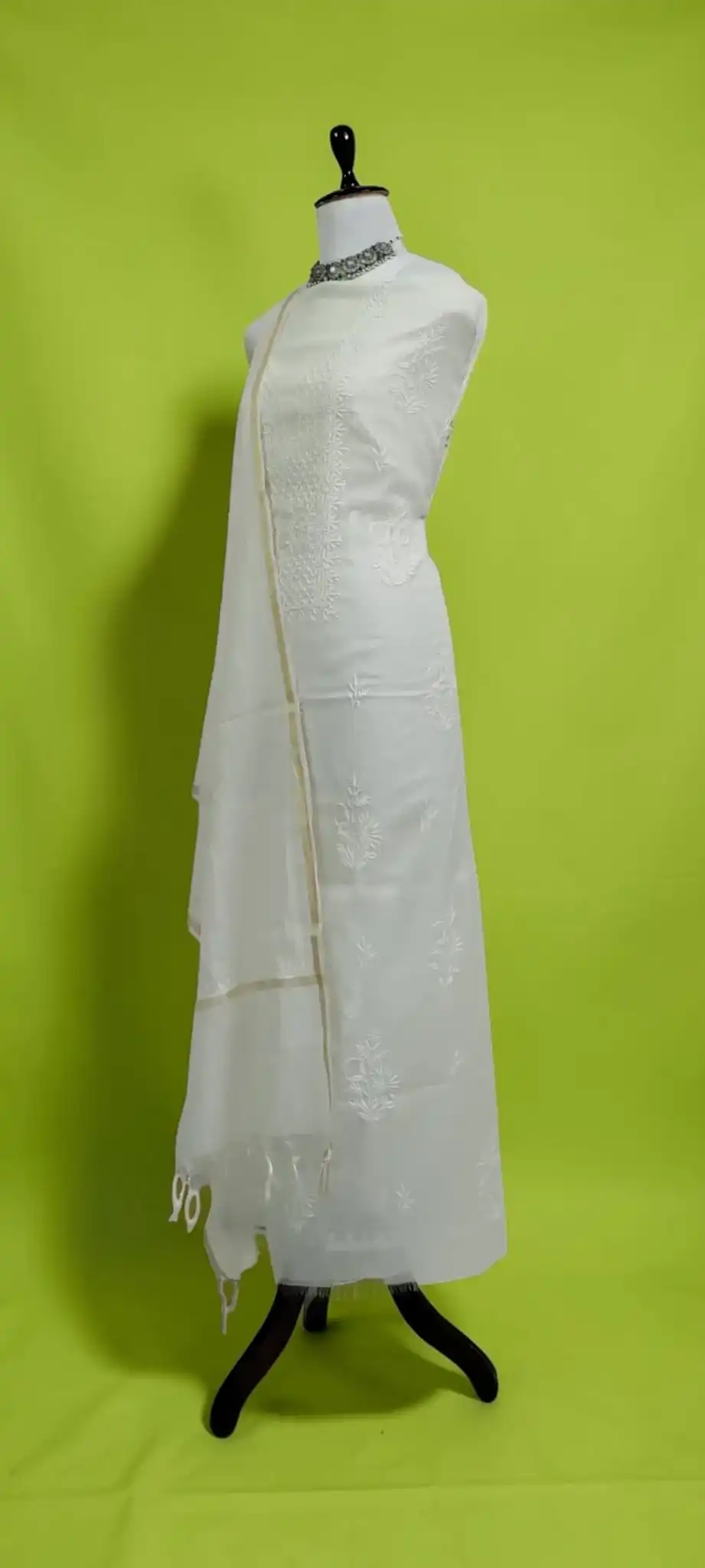 Hand Chikankari 2-Piece Dress Material in White and Ivory Mul Cotton view 2