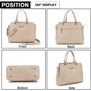 LAIK Premium PU Leather Handbags for Women Crossbody Bags for Women Top Handle Shoulder Bag Trendy Handbag for Women Adjustable Detachable Sling Strap Cream view 2