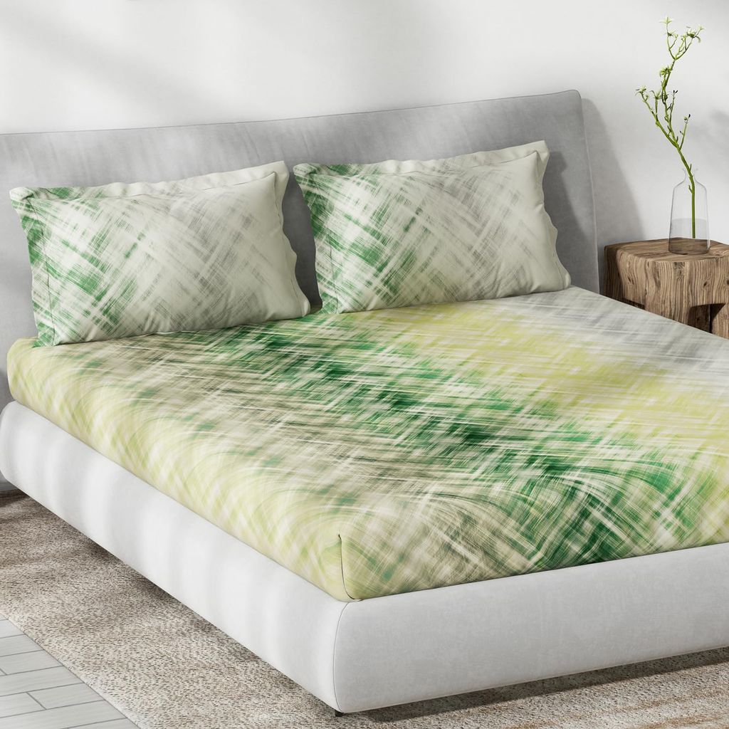 DDECOR - Primary Collection 100% Cotton Abstract Pattern 145TC King Bedsheet |229 CM X 274 CM| Green view 2