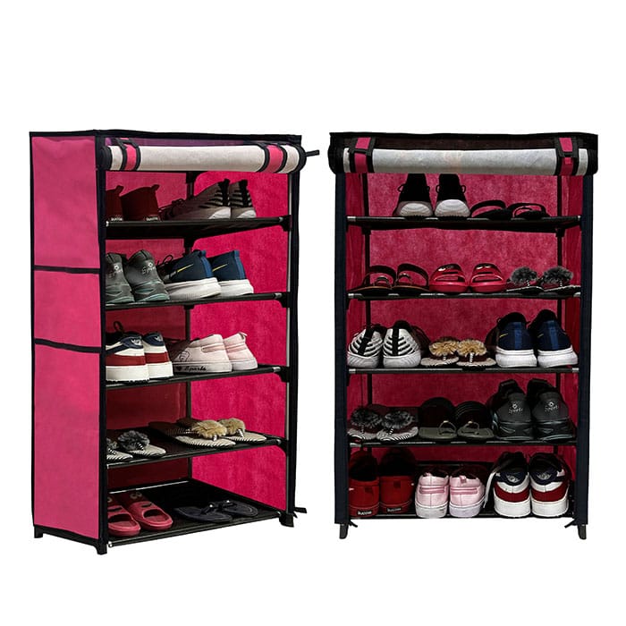 Philoshop 5-Layer Cartoon Print Metal Shoe Rack with Dustproof Fabric Cover | Modular DIY Shoe Organizer | Sturdy & Stylish Storage Stand for Kids & Family Use view 2
