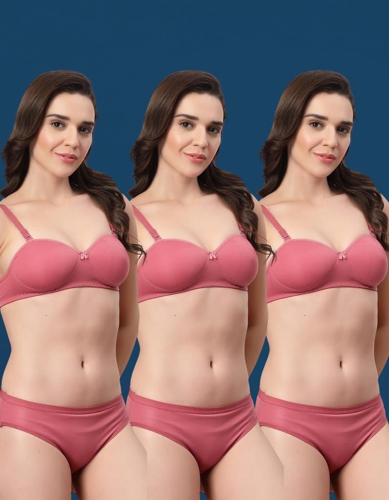 ADORNSTAR Bra Panty Set Sexy Lingerie Set for Women Pack of 3 Pink view 2