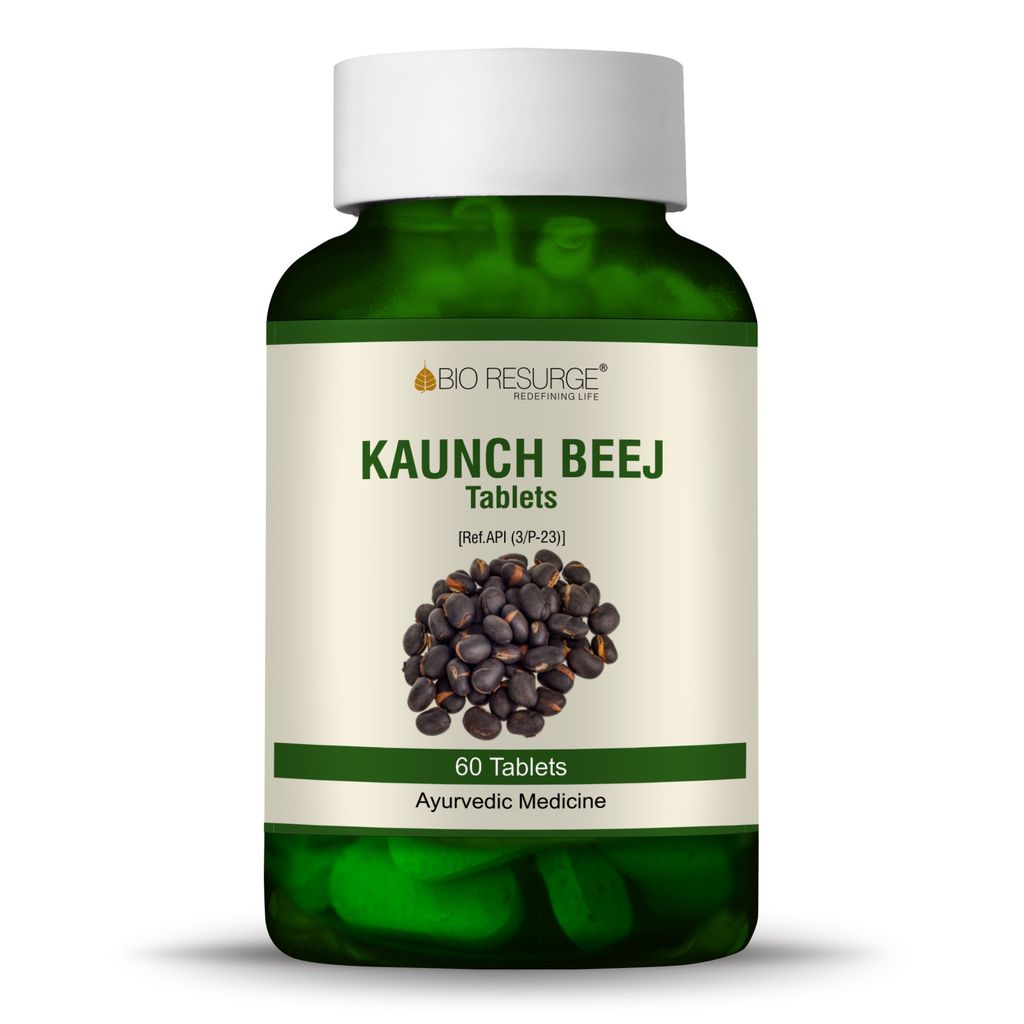 Bio Resurge Ayurvedic Medicine | Kaunch Beej (Mucuna pruriens) Herbal Supplement | Black Kaunch Seeds | 750mg (60 Tables)