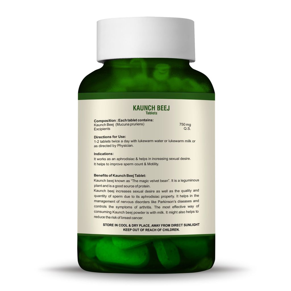 Bio Resurge Ayurvedic Medicine | Kaunch Beej (Mucuna pruriens) Herbal Supplement | Black Kaunch Seeds | 750mg (60 Tables) view 2