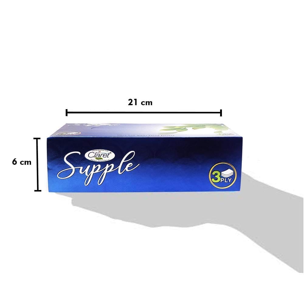 Claret supple ultra soft white facial tissues, Hygienic soft and Natural Extra thick, Smooth, Absorbent 75 Pulls 3 Ply 4 in 1 Pack view 2