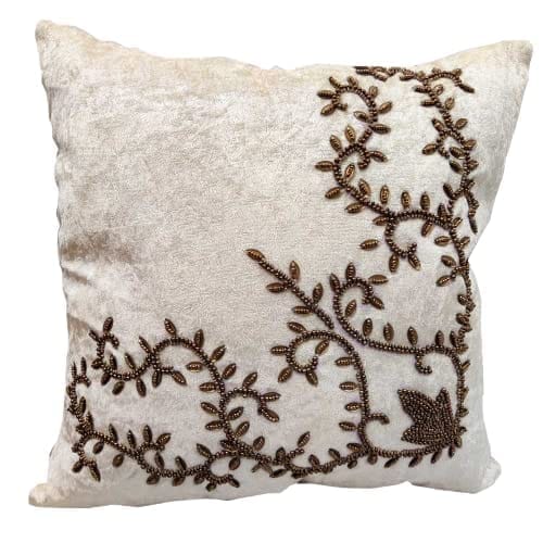 Suede White/ Cream Set of 2 Ethnic Beaded Embroidered Square Combo Cushion Covers for Sofa Home Bedroom (24x24 inch or 60 x 60 cm) view 2