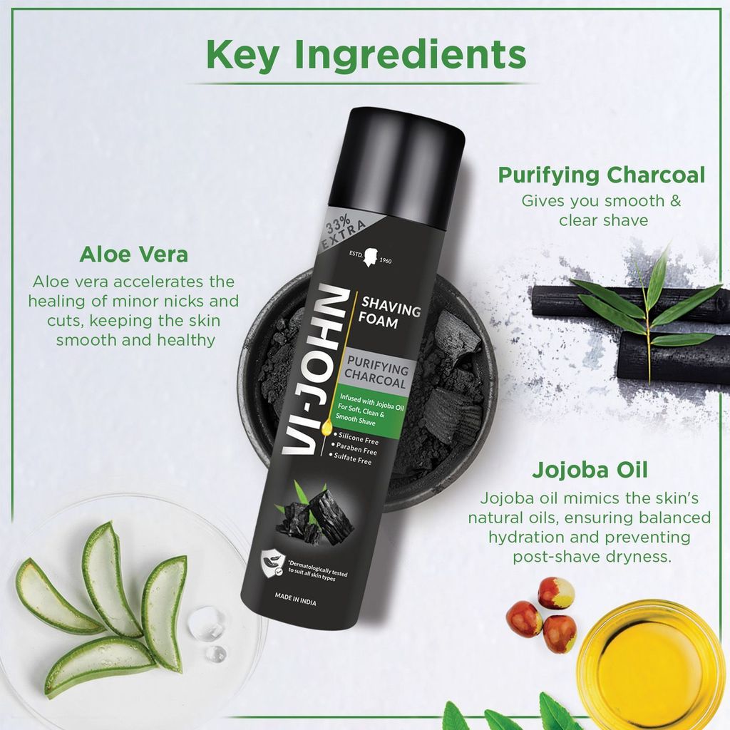 VI-JOHN Charcoal Shaving Foam Infused with Jojoba Oil 300g view 2