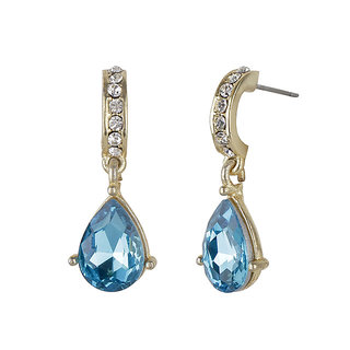 Aqua Stone Drop Crystal Hoop Earring for Girls Brass Material Earrings for Women's Fashion Jewellery for Party view 2