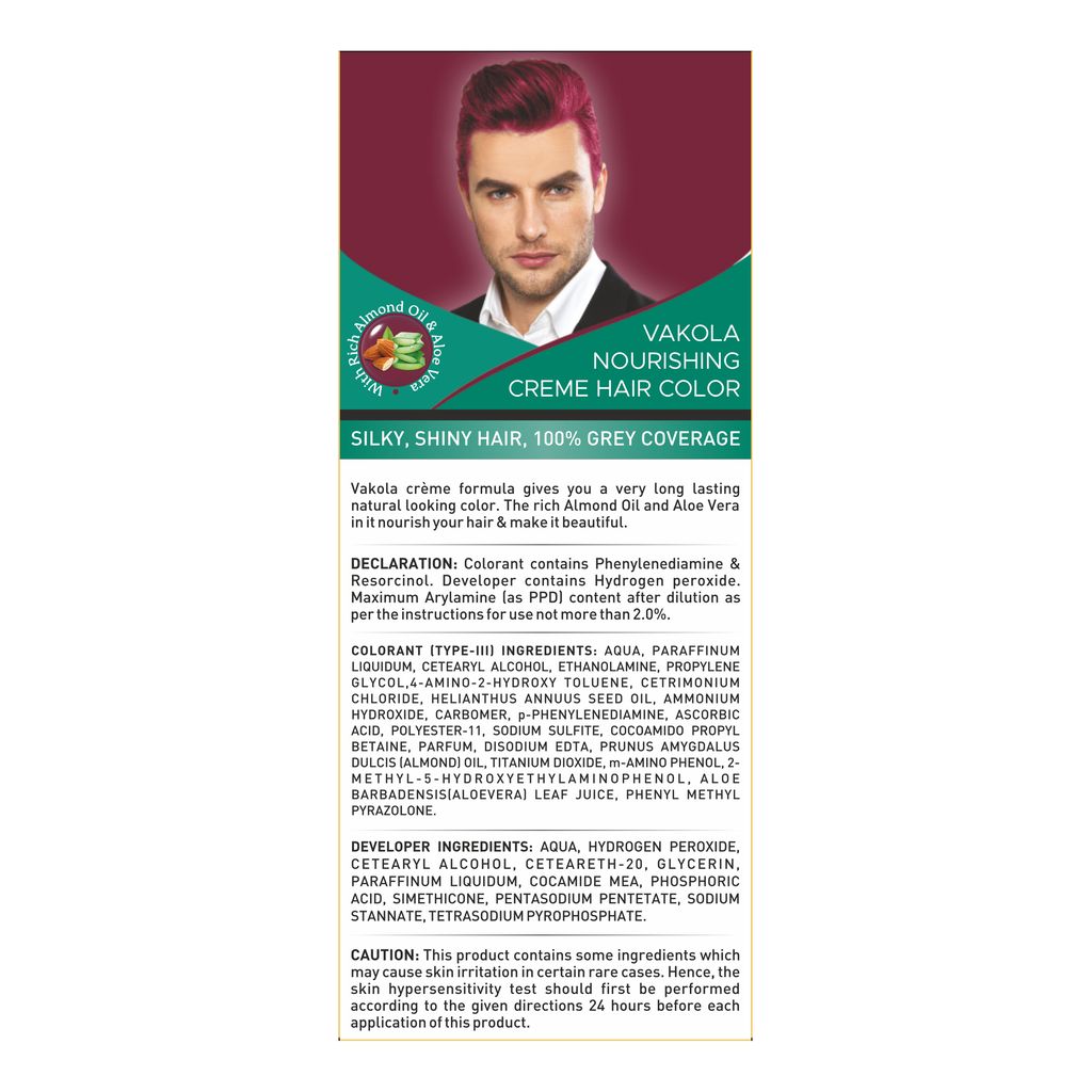 Vakola Hair Color Cream 100ml - Burgundy | Long Lasting Grey Coverage | With Almond Oil & Aloe Vera | Nourishing Permanent Hair Dye view 2