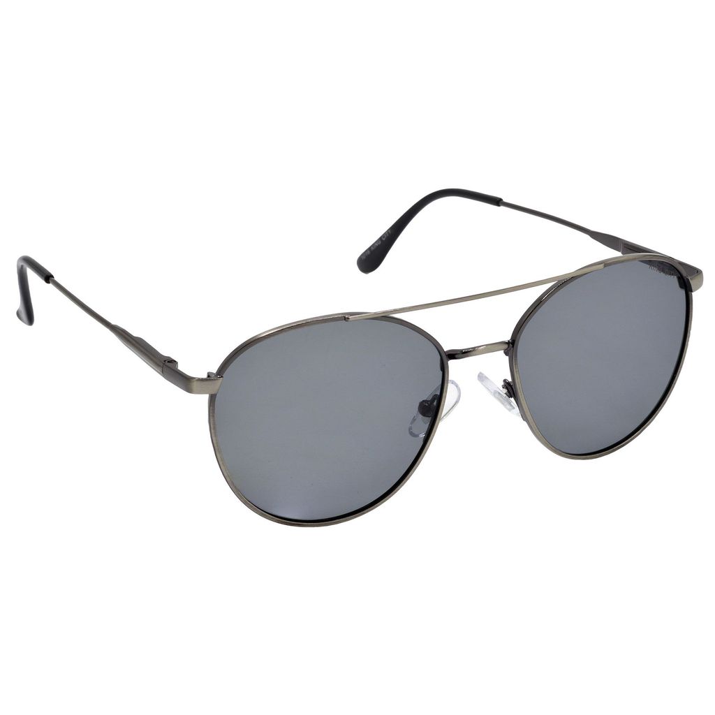 Stylish Round Full-Frame Metal Polarized Sunglasses for Men and Women | Black Lens and Steel Grey Frame | HRS-KC1016-LGRY-BK-P view 2