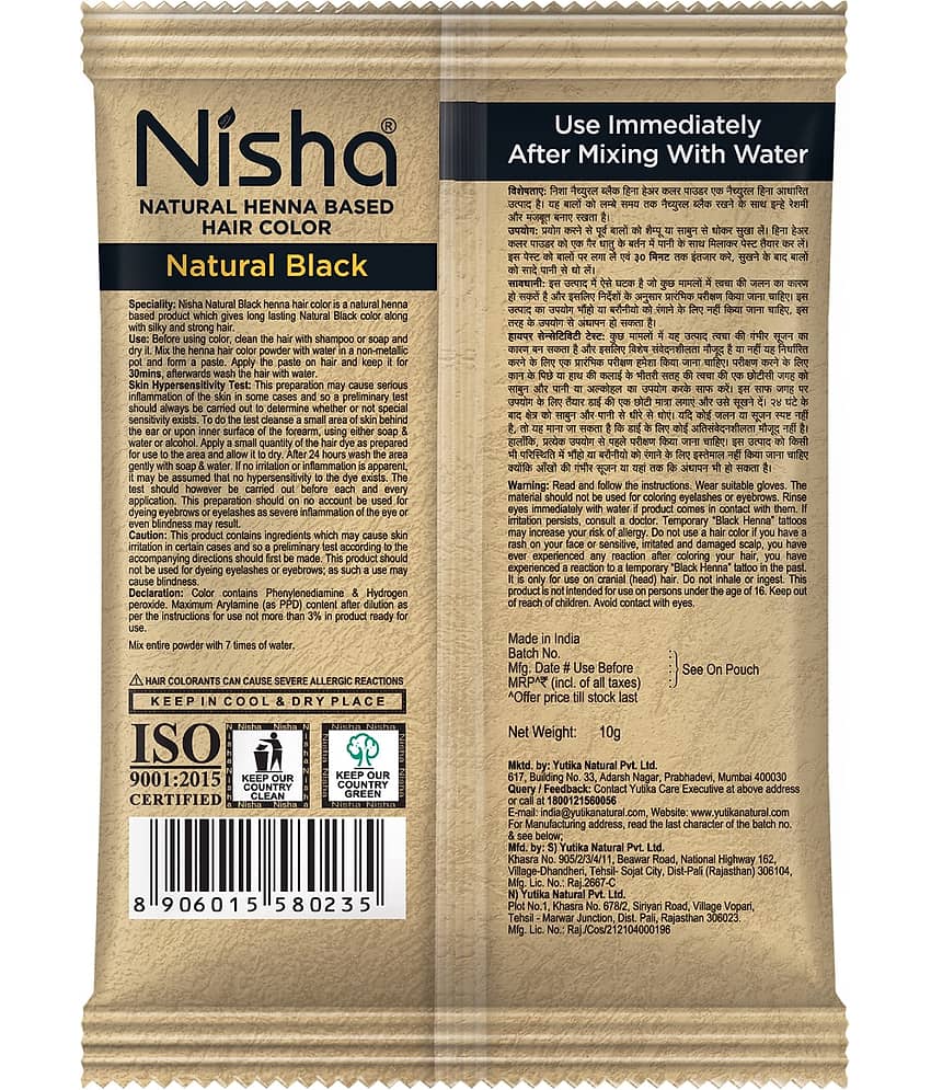 Nisha Henna Based Hair Color Natural Black 10gm Pack of 10, Ammonia Free Henna Powder Hair Colour Dye Black Hair Color view 2