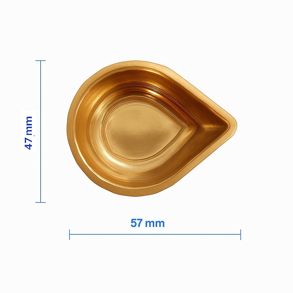 Brass Diya for Puja (Small � Pack of 3) � Size No.1 (57 mm � 47 mm) � Lightweight Handcrafted Waterdrop Agal Vilakku � Traditional Brass Oil Lamp for Temple, Prayer Room & Festive Decorations view 2