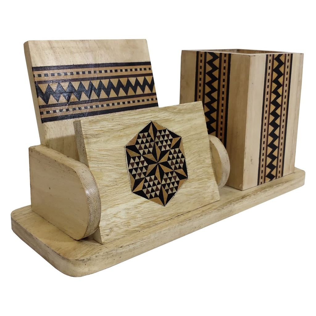 Garvi Gurjari Handcrafted Sadeli Work Wooden Pen stand view 2