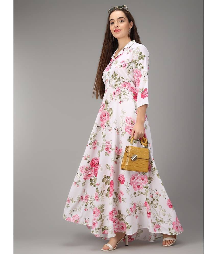 Rudrakriti Women Crepe Printed A-line Dress ( White ) view 2