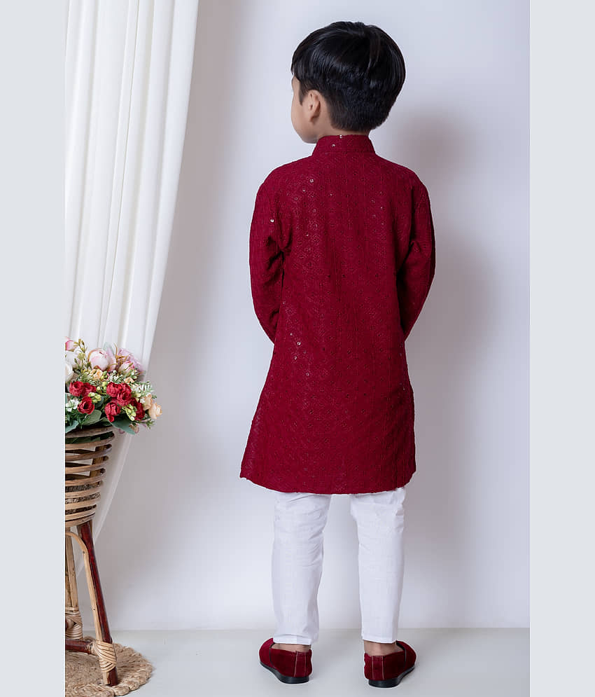 New Collection Boys Chanderi Sequined - Pattern Kurta Pant Set ( Dark Blue , Pack of 1 ) view 2