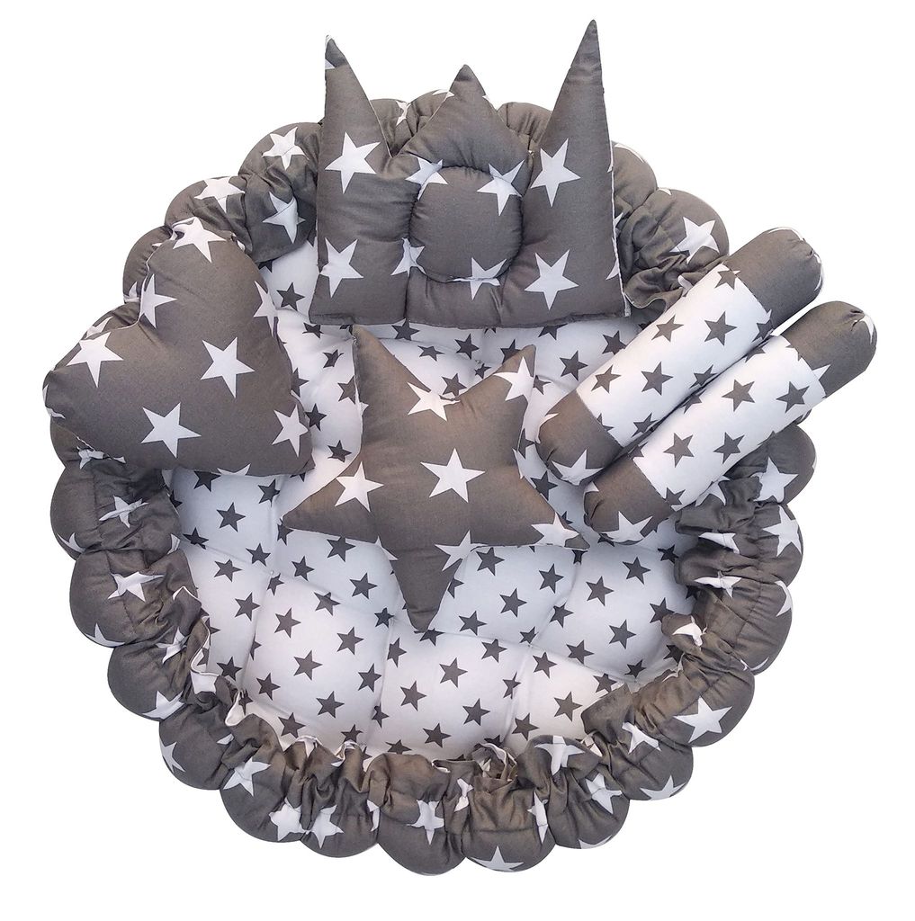 LOREM 5 Pillows & Round Shape Cotton Baby Bed for 0-1 Year BB01-04-11