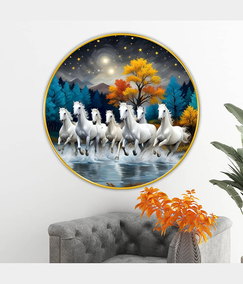 Livin'luxe paintings 7 Running horses modern art Premium Sparkle lamination Golden Slim Frame 40 cm x 40 cm Large Size view 2