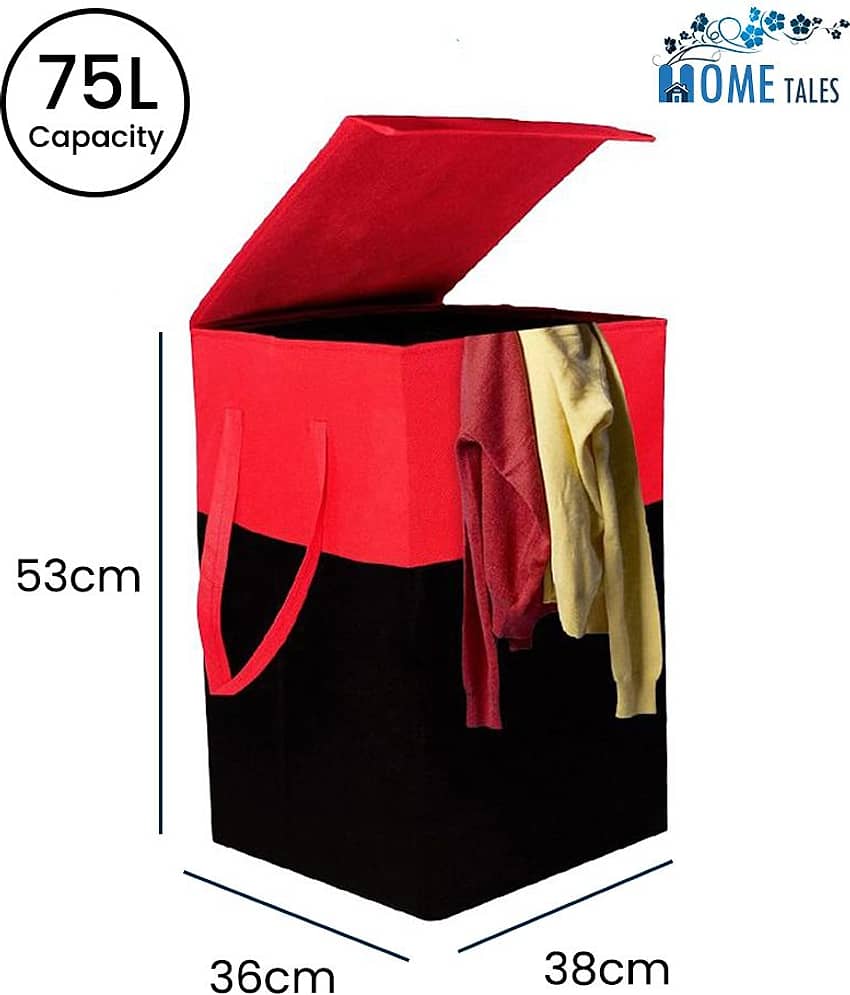 75 L Foldable Storage Box/Laundry Bag for Clothes|Toy Storage Box with Lid & Handle,Beige & Purple (Pack of 1 ) view 2